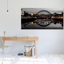 Tyne Bridge Newcastle, Reflections Yellow Lights , Sunset Museum , United Kingdom Home D??cor, Mounted Canvas Wall Art Print - thumbnail 3