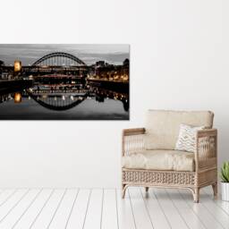 Tyne Bridge Newcastle, Reflections Yellow Lights , Sunset Museum , United Kingdom Home D??cor, Mounted Canvas Wall Art Print - thumbnail 2
