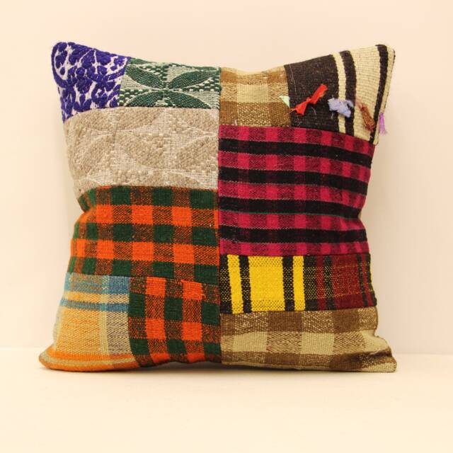 Handmade Square Patchwork Kilim Pillow 18x18 Inch(45x45 cm Bohoturkish Kilim Pillowcover Chair Oblong Cushioncover Pillows 4Kbf-159 - image 1