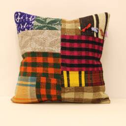 Handmade Square Patchwork Kilim Pillow 18x18 Inch(45x45 cm Bohoturkish Kilim Pillowcover Chair Oblong Cushioncover Pillows 4Kbf-159 - thumbnail 1