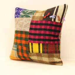 Handmade Square Patchwork Kilim Pillow 18x18 Inch(45x45 cm Bohoturkish Kilim Pillowcover Chair Oblong Cushioncover Pillows 4Kbf-159 - thumbnail 3