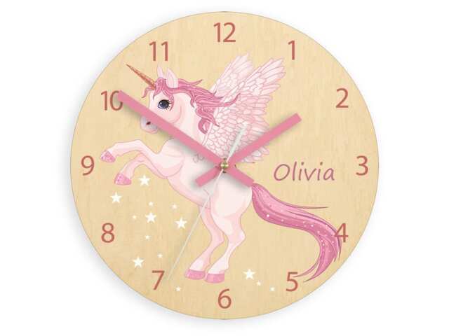 Children Wall Clock - Unicorn With Personalizen Name, Numbers, Gift, Funny Clock, Kids Girls - image 1