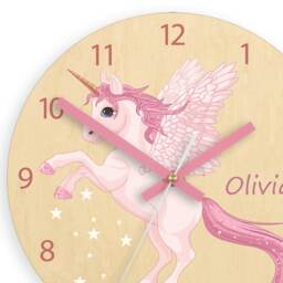Children Wall Clock - Unicorn With Personalizen Name, Numbers, Gift, Funny Clock, Kids Girls - thumbnail 2