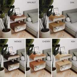 Floating Night Stand Set, Bedside Shelf Wall Mount, Bed Nightstand For Bedroom, Wooden Side Table Cabinet, Walnut Entryway Furniture - thumbnail 3