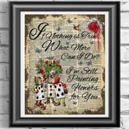 Alice in Wonderland Art Print, Painting Roses, Antique Dictionary Page - thumbnail 1