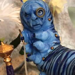 Made To Order Alice in Wonderland Blue Caterpillar & Hookah Figure By Sutherland Mushroom Base Sold Seperate - thumbnail 4