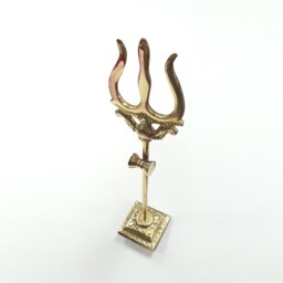 19.5cm Tall Lord Shiva Brass Standing Trishul - Trident With Attached Damaru - thumbnail 3