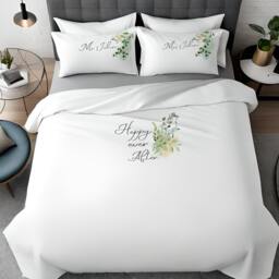 Mr & Mrs Wedding Duvet Cover Set, Floral Design Anniversary Gift - thumbnail 4