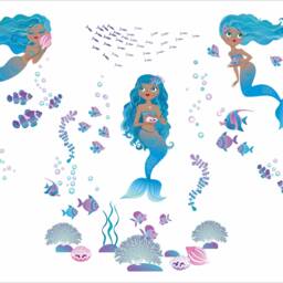 Mermaids Repositionable Fabric Wall Decal For Nursery Or Girl's Room, Eco Friendly Sticker, Mermaid Room Decor, Underwater - thumbnail 4