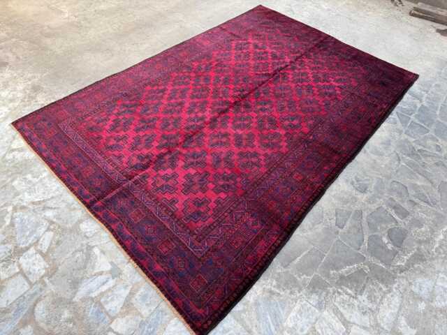 6x9 Afghan Khal Mohammadi Hand-Knotted Wool Rug, Deep Red Tribal Geometric Carpet, Traditional Oriental Area Rug For Living Room, Office - image 1
