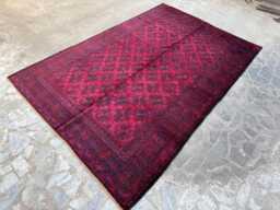 6x9 Afghan Khal Mohammadi Hand-Knotted Wool Rug, Deep Red Tribal Geometric Carpet, Traditional Oriental Area Rug For Living Room, Office - thumbnail 1