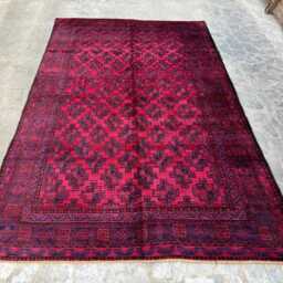 6x9 Afghan Khal Mohammadi Hand-Knotted Wool Rug, Deep Red Tribal Geometric Carpet, Traditional Oriental Area Rug For Living Room, Office - thumbnail 2