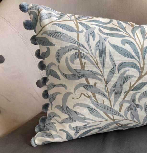 Vintage-Inspired Willow Bough Mineral William Morris Pom Cushion - image 1
