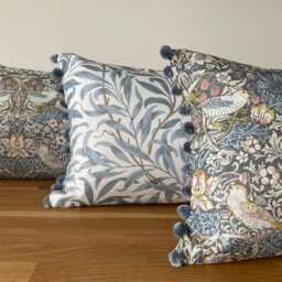 Vintage-Inspired Willow Bough Mineral William Morris Pom Cushion - thumbnail 3