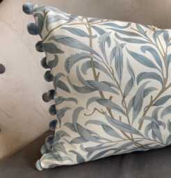 Vintage-Inspired Willow Bough Mineral William Morris Pom Cushion - thumbnail 1