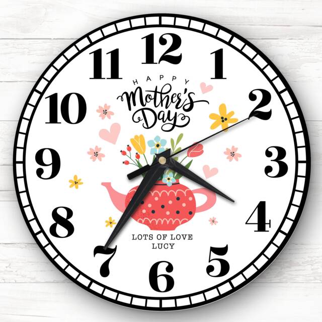 Red Floral Teapot Mother's Day Gift Personalised Clock - image 1