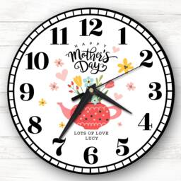 Red Floral Teapot Mother's Day Gift Personalised Clock - thumbnail 1