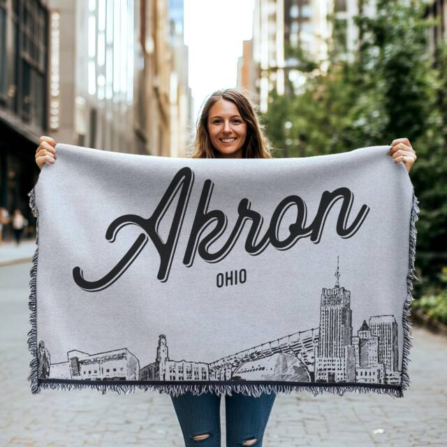 Akron Ohio City Blanket - Woven Throw Gift, Black & White Skyline Art, Fun Home Decor, Cozy Soft Gift - image 1
