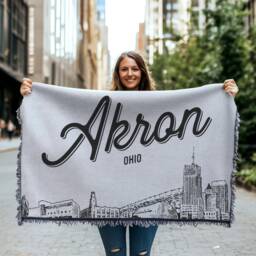 Akron Ohio City Blanket - Woven Throw Gift, Black & White Skyline Art, Fun Home Decor, Cozy Soft Gift - thumbnail 1