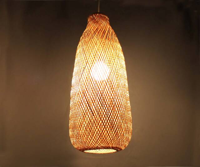 Rustic Bamboo Pendant Light Teardrop Woven Lamp Shade - image 1