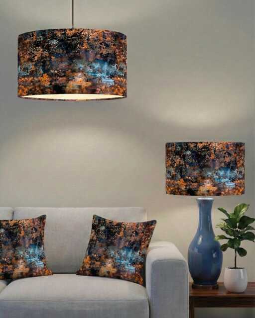 Handmade By Order Luxury Metal Oxidation Rusting Print Velvet Drum Lamp Shade Pendant Light Spice Copper Teal All Shapes & Size - image 1