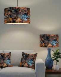 Handmade By Order Luxury Metal Oxidation Rusting Print Velvet Drum Lamp Shade Pendant Light Spice Copper Teal All Shapes & Size - thumbnail 1