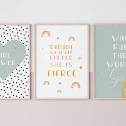 Set Of 3 Sage Green Nursery Prints Rainbow Girls Room Decor, Inspirational Quote Print - thumbnail 2