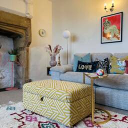 Coffee Table Footstool With Storage in Mustard Stripes - thumbnail 3