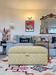 Coffee Table Footstool With Storage in Mustard Stripes - thumbnail 1