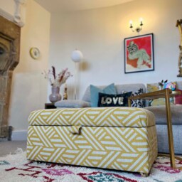 Coffee Table Footstool With Storage in Mustard Stripes - thumbnail 2
