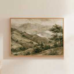 Green Mountain Poster, Misty Valley Print, Landscape Wall Art, Paper - thumbnail 1