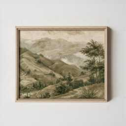 Green Mountain Poster, Misty Valley Print, Landscape Wall Art, Paper - thumbnail 3