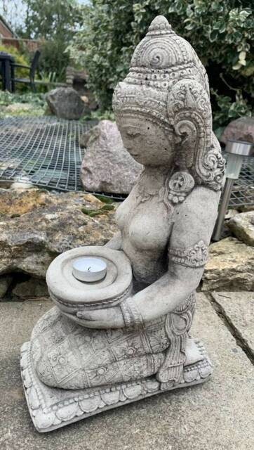 Stone Garden Praying Geisha Buddha Girl Candle Holder Statue Ornament - image 1