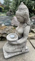 Stone Garden Praying Geisha Buddha Girl Candle Holder Statue Ornament - thumbnail 1