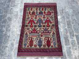 3x5 Handmade Afghan War Rug, Red Entryway Oushak Wool Hand Knotted Collection Piece 90x145cm - thumbnail 1
