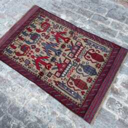3x5 Handmade Afghan War Rug, Red Entryway Oushak Wool Hand Knotted Collection Piece 90x145cm - thumbnail 2
