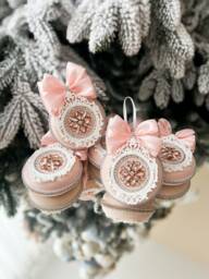 Light Peach Rhinestone Christmas Ornaments/Christmas Velvet Tree Decoration/ Xmas Ornament/Peach Balls - thumbnail 1