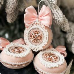 Light Peach Rhinestone Christmas Ornaments/Christmas Velvet Tree Decoration/ Xmas Ornament/Peach Balls - thumbnail 3
