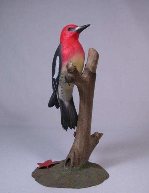 Red-Breasted Sapsucker Hand Carved Wooden Bird - image 1