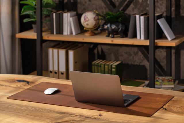 Brown Leather Desk Mat - 2mm Handmade Mouse Pad, Gift For Freelancers & Entrepreneurs, Housewarming Office Accessory - image 1