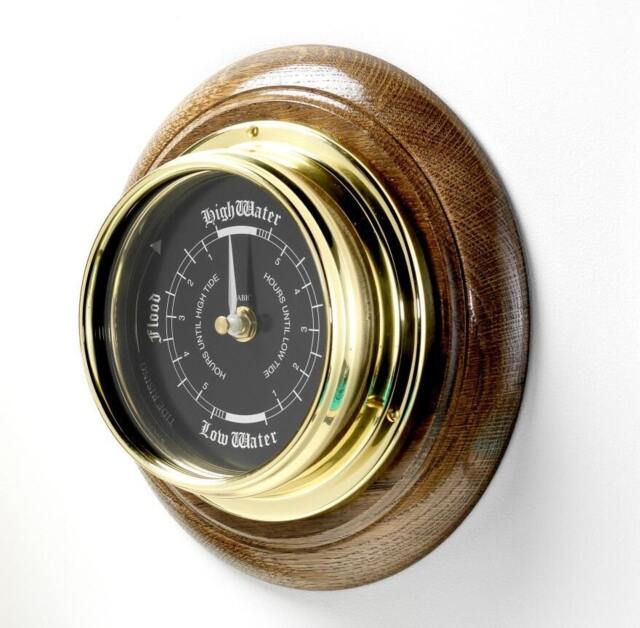 Tabic Prestige Brass Tideclock With Jet Black Dial, Mounted On A Solid English Oak Mount, Handmade in England - image 1