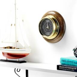 Tabic Prestige Brass Tideclock With Jet Black Dial, Mounted On A Solid English Oak Mount, Handmade in England - thumbnail 2