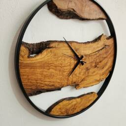 Handmade Olive Wood Wall Clock Modern Metal Frame, Live Edge - thumbnail 4