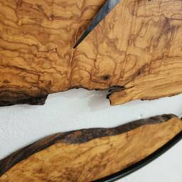 Handmade Olive Wood Wall Clock Modern Metal Frame, Live Edge - thumbnail 3
