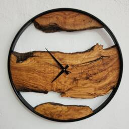 Handmade Olive Wood Wall Clock Modern Metal Frame, Live Edge - thumbnail 2