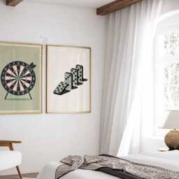 Game Room Wall Art Poster Set Of 2, Dartboard & Domino Prints, Retro Mid Century Modern Casino Decor, Vintage Style Posters - thumbnail 3