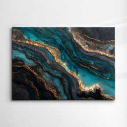 Modern Abstract Blue & Gold Minimalist Marble Oil Painting Wall Art, Framed Canvas Poster Print, Home Living Room Decor Gift Ideas - thumbnail 3