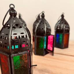 Handmade Recycled Iron & Glass Lanterns, Small Multicoloured Moroccan Style Lanterns - thumbnail 4