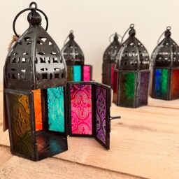 Handmade Recycled Iron & Glass Lanterns, Small Multicoloured Moroccan Style Lanterns - thumbnail 2