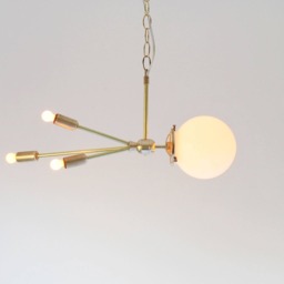 Comet Pendant Lamp, Hanging Brass Lighting Fixture, Mid Century Modern Sputnik Rocket White Glass Globe, Bootsngus - thumbnail 2
